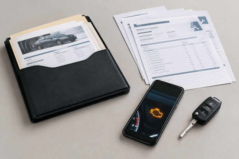 Vehicle repair records documenting recurring mechanical issues, service visits, and maintenance history